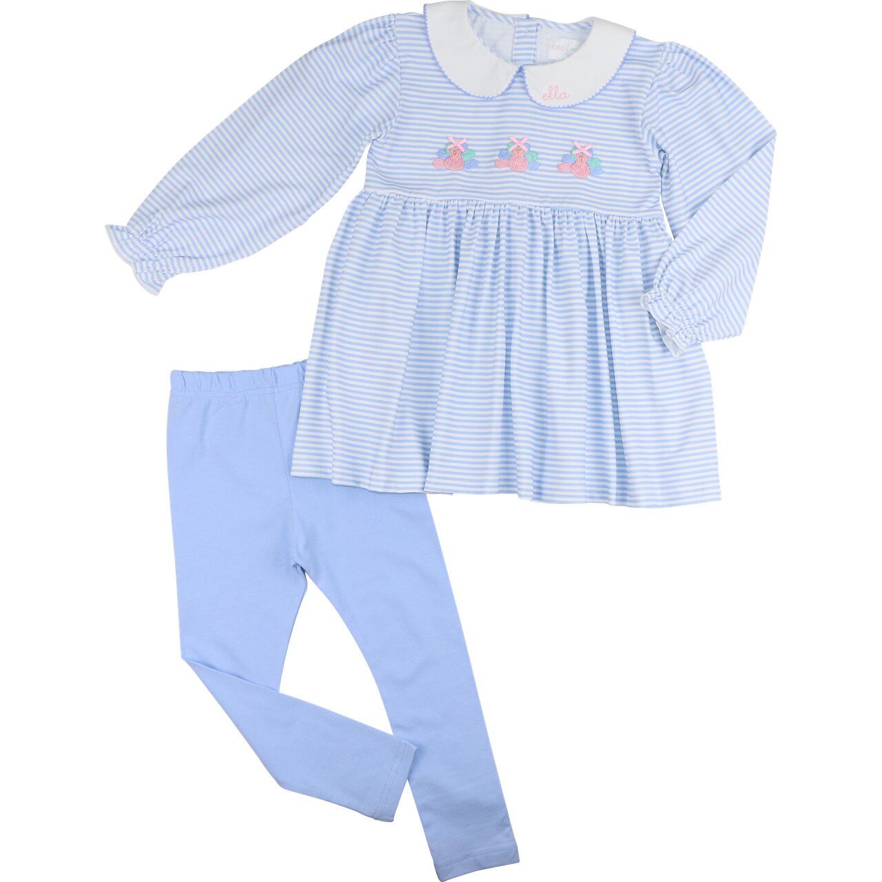 Blue Stripe Knit Embroidered Turkeys Legging Set