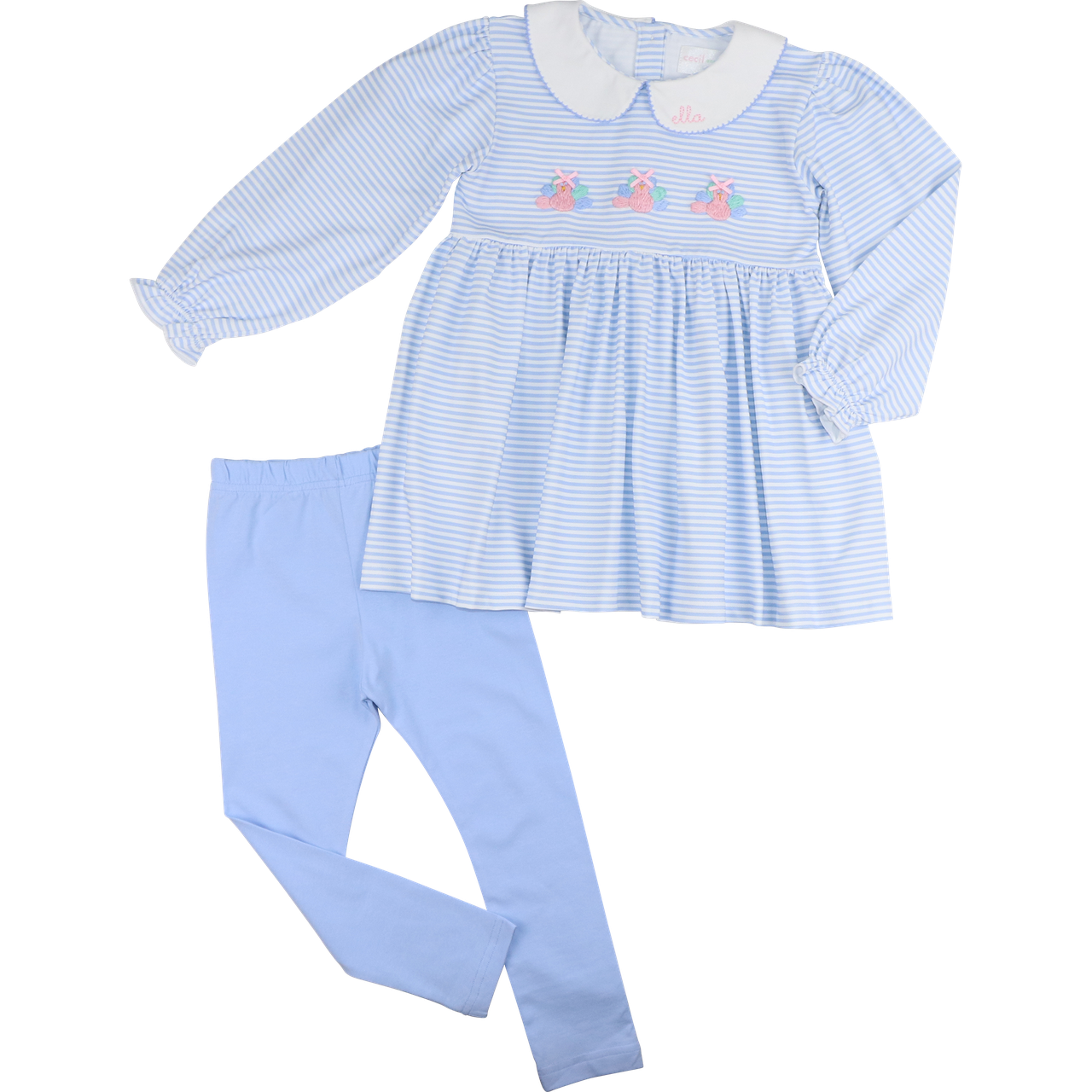 Blue Stripe Knit Embroidered Turkeys Legging Set