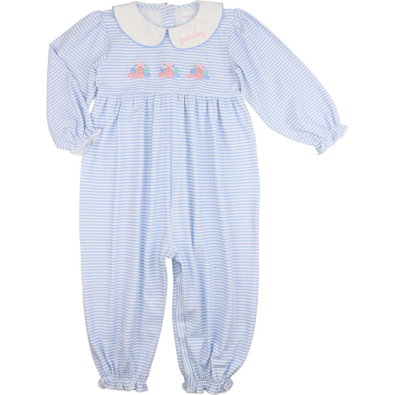 Blue Stripe Knit Embroidered Turkeys Long Bubble