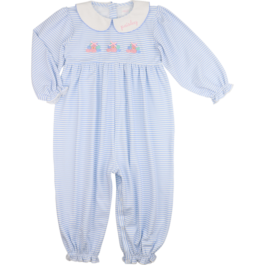 Blue Stripe Knit Embroidered Turkeys Long Bubble