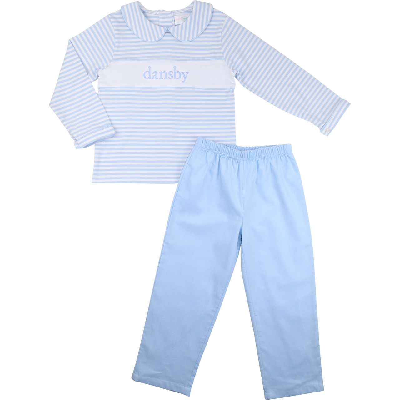 Blue Stripe Knit Insert Pant Set