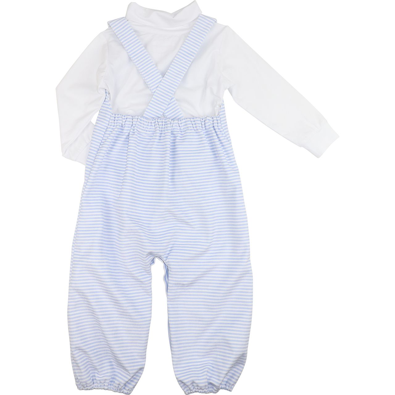 Blue Striped Corduroy Long Romper Set Back