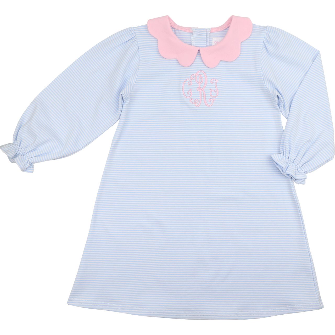 Blue Striped Knit Scalloped Collar Dress