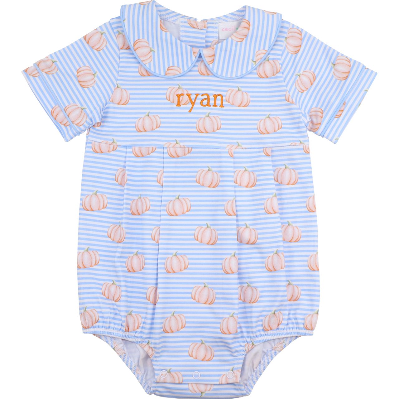 Blue Striped Pumpkin Print Knit Bubble