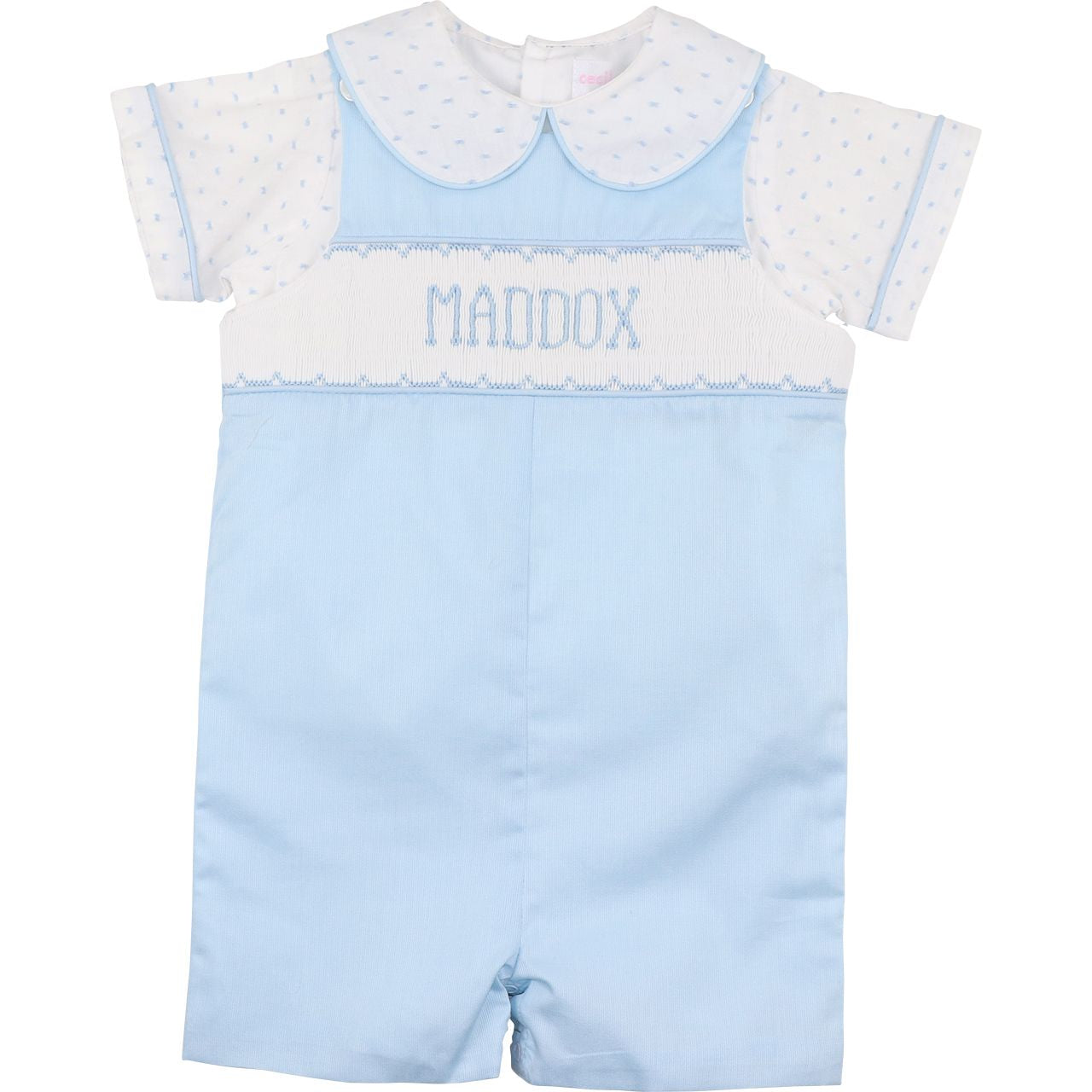 Blue Swiss Dot Custom Smocked Jon Jon Set