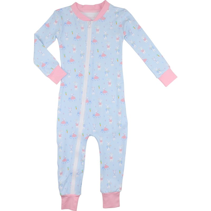 Blue Whimsical Bunny Knit Zipper Pajamas