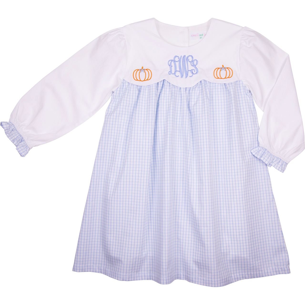 Blue Windowpane Embroidered Pumpkin Dress