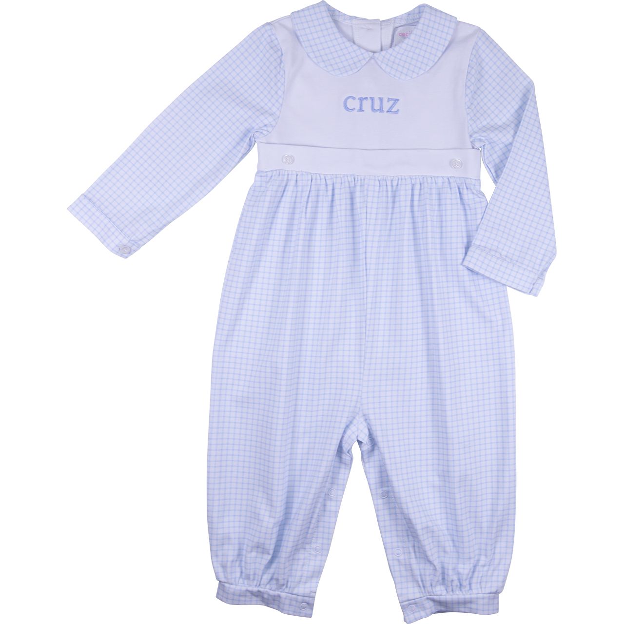Blue Windowpane Knit Long Romper