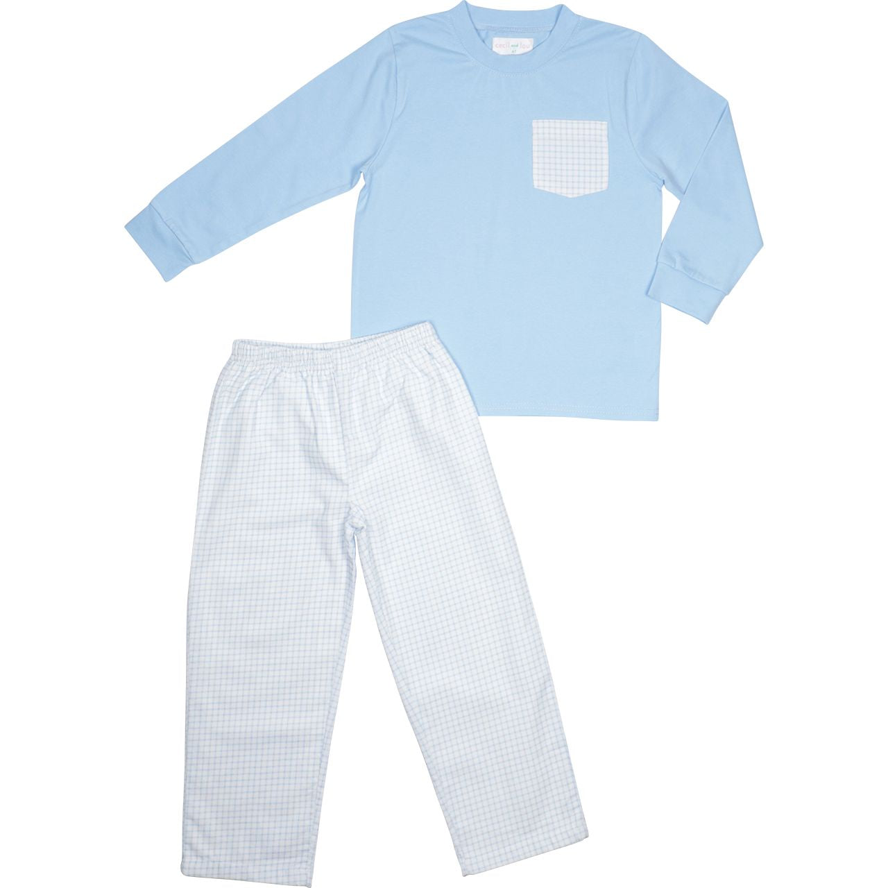 Blue Windowpane Knit Pocket Pant Set