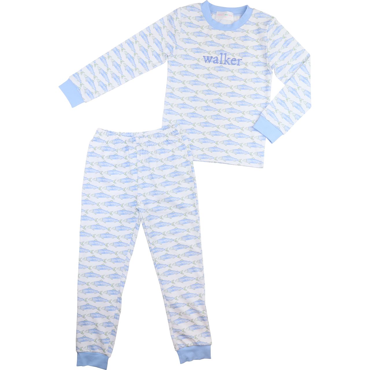 Blue and Green Trout Print Knit Pajamas