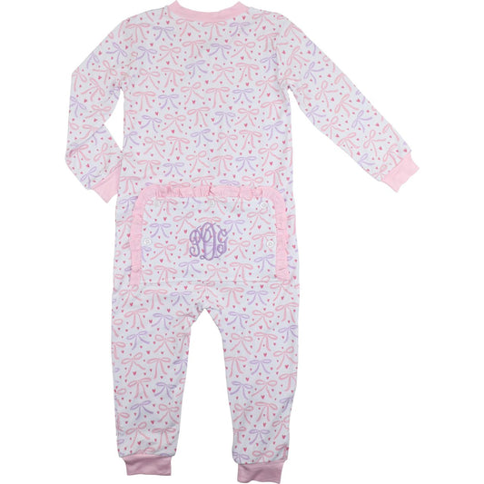 Bows And Hearts Bamboo Knit Zipper Pajamas