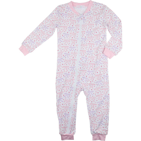 Bows And Hearts Bamboo Knit Zipper Pajamas