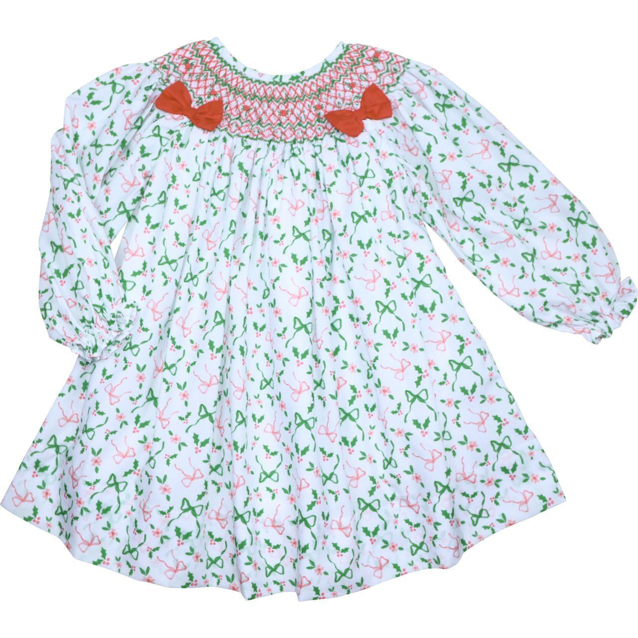 Bows And Holly Smocked Holiday Dress