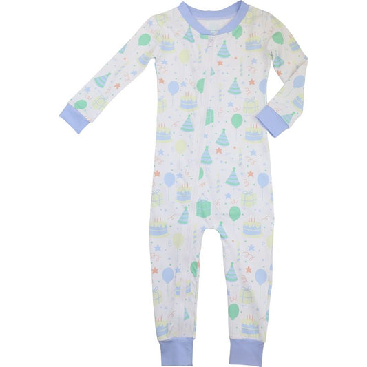Boy's Pastel Birthday Knit Zipper Pajamas