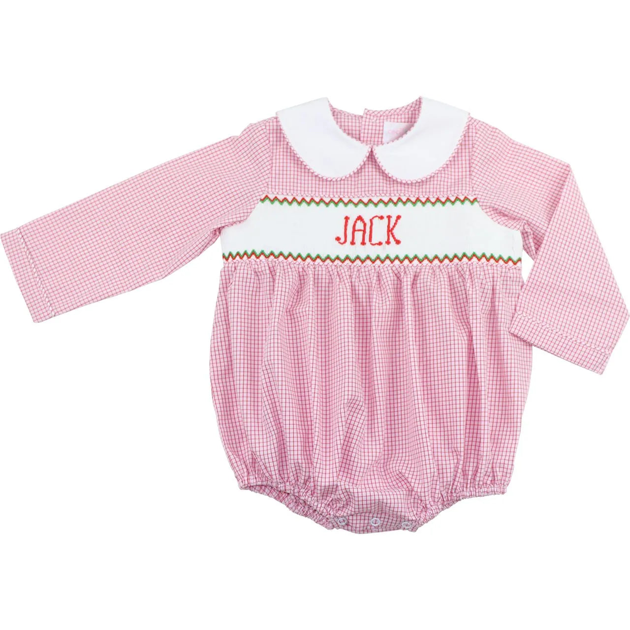 Boys Red Windowpane Custom Smocked Bubble