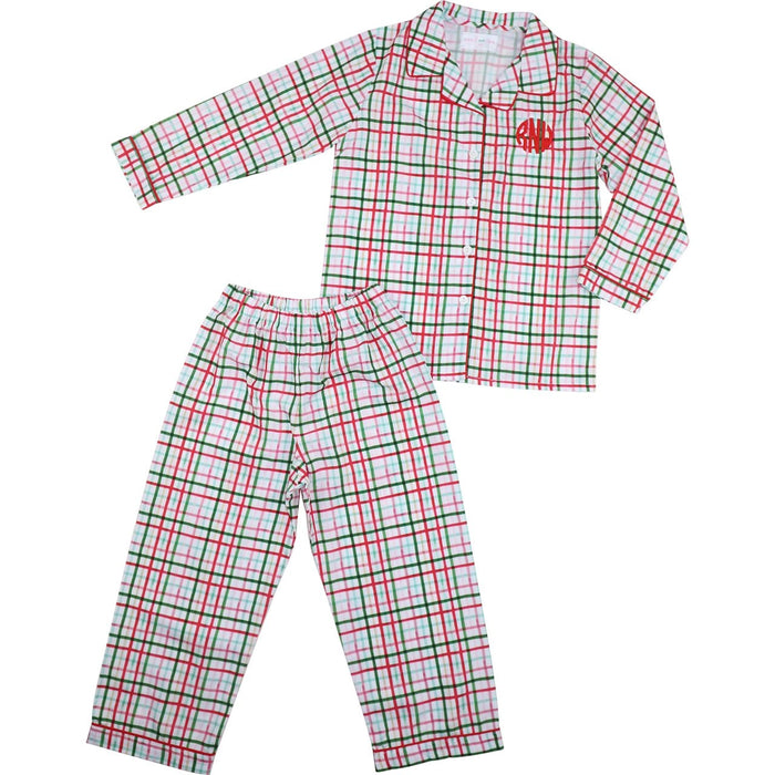 Boys Red and Green Plaid Windowpane Pajamas
