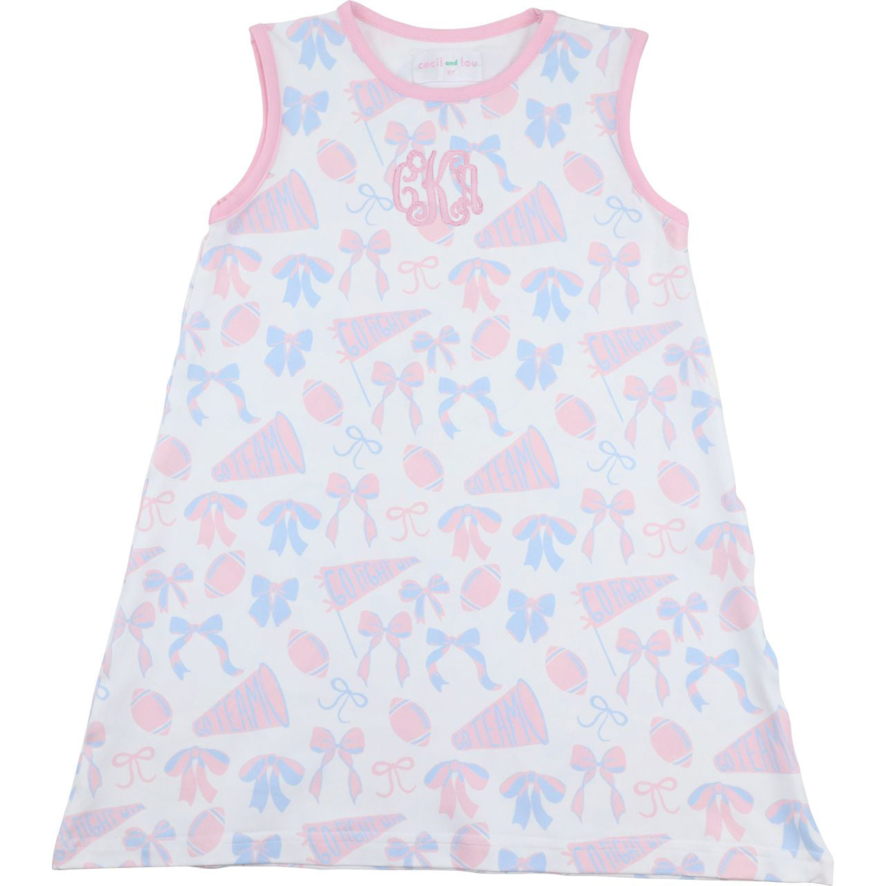 Children's nightgown with floral and bow pattern on a white background