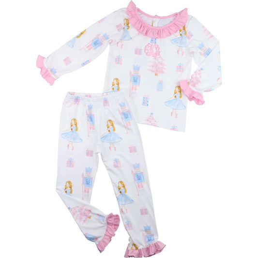 Children's pajama set with a holiday princess design on a white background