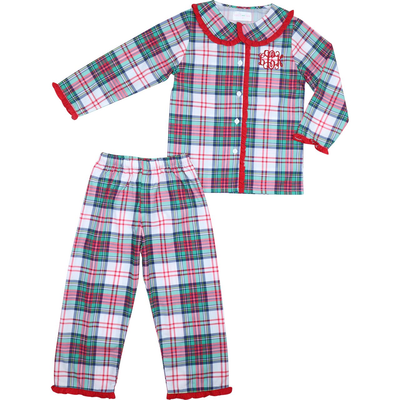 Christmas Plaid Button Down Ruffle Pajamas