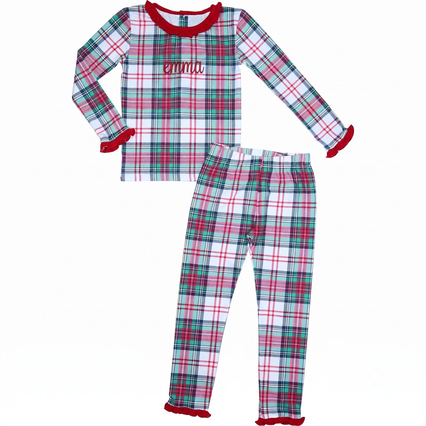 Christmas Plaid Knit Ruffle Pajamas