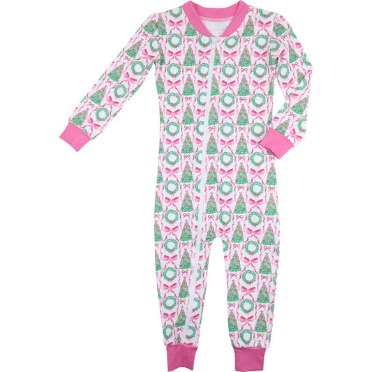 Christmas Tree And Wreath Knit Zipper Pajamas