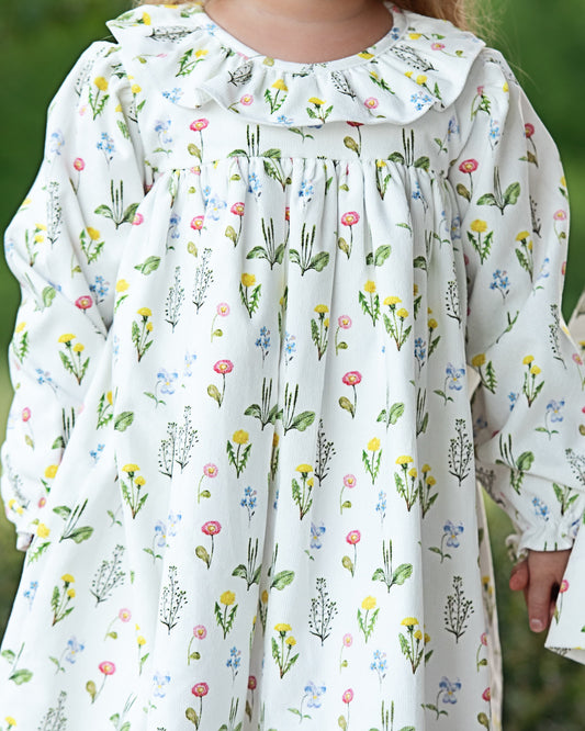 Close up of Floral Blooms Corduroy Dress
