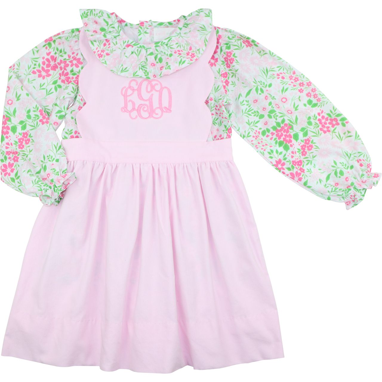 Corduroy Floral Scalloped Dress Set