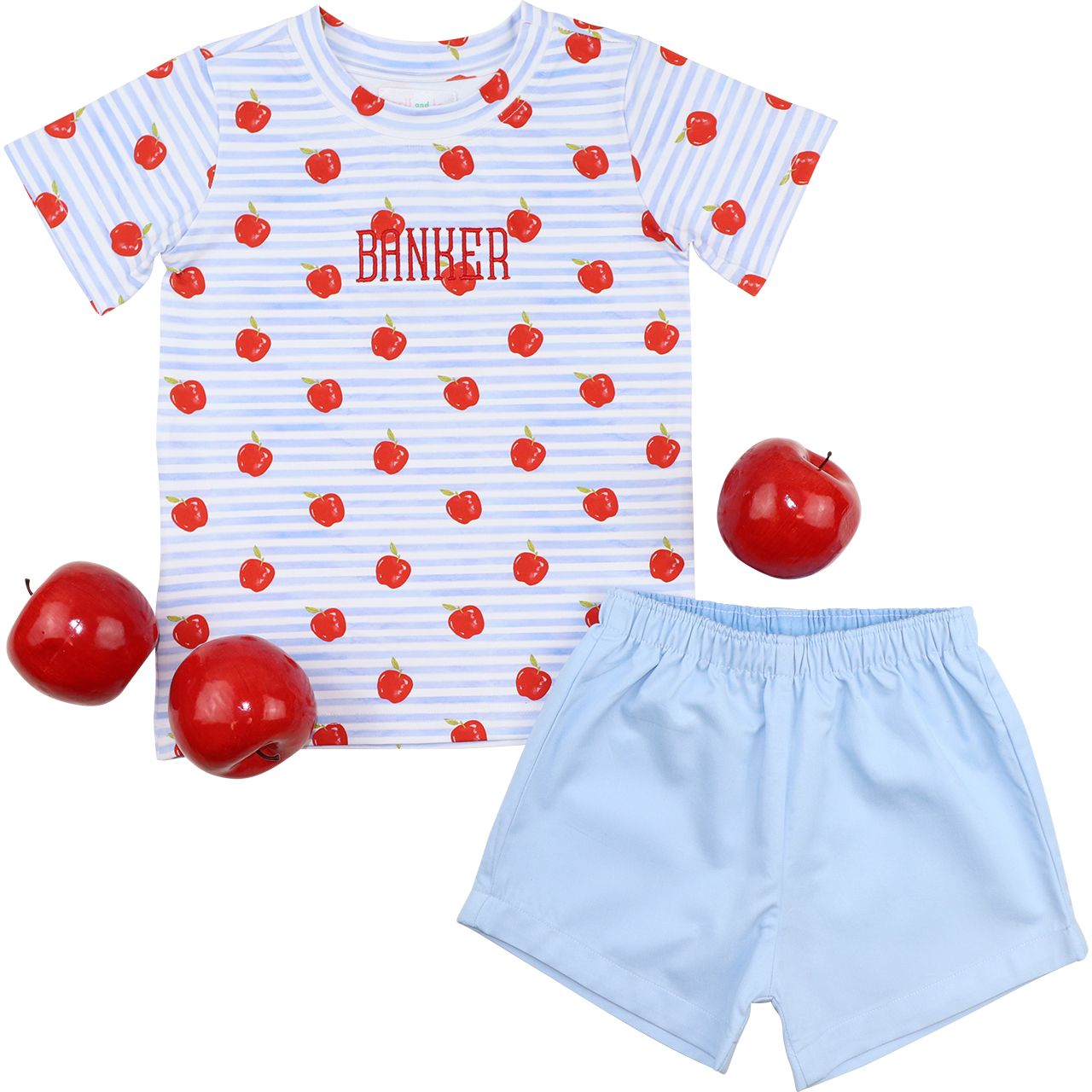 Blue And Red Apple Short Set
