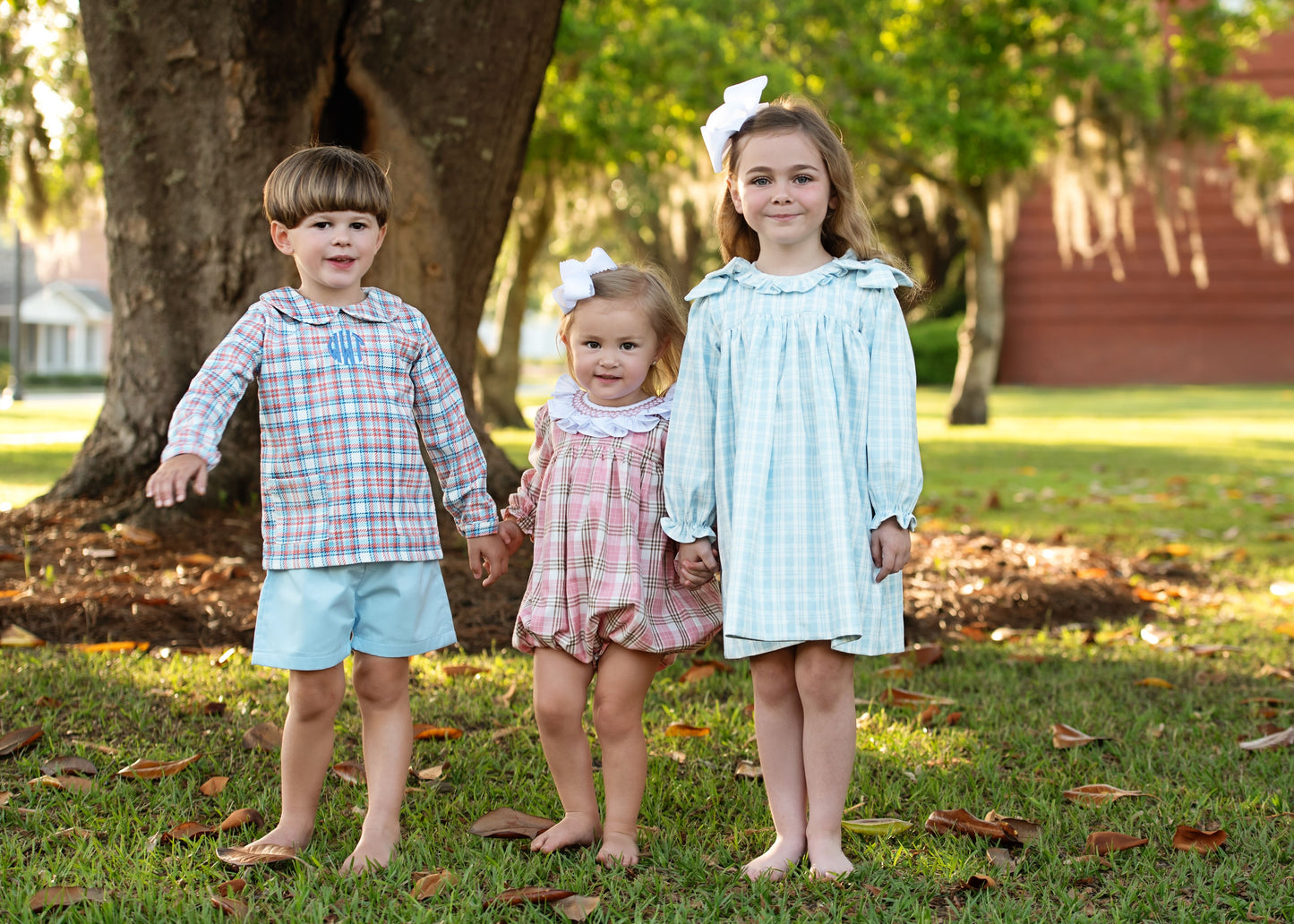 Blue And Orange Corduroy Plaid Short Set