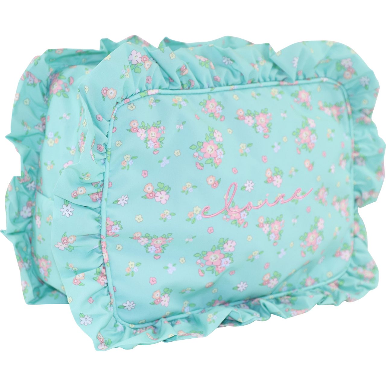 Mint Petite Floral Ruffle Zipper Pouch