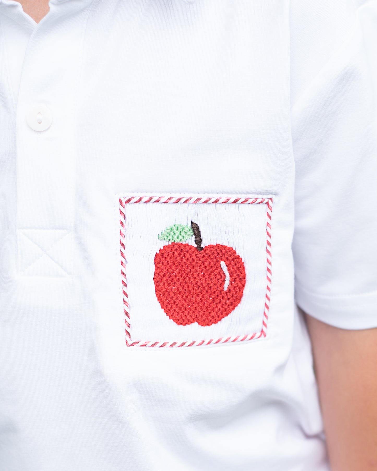 Red Striped Smocked Apple Polo Short Set