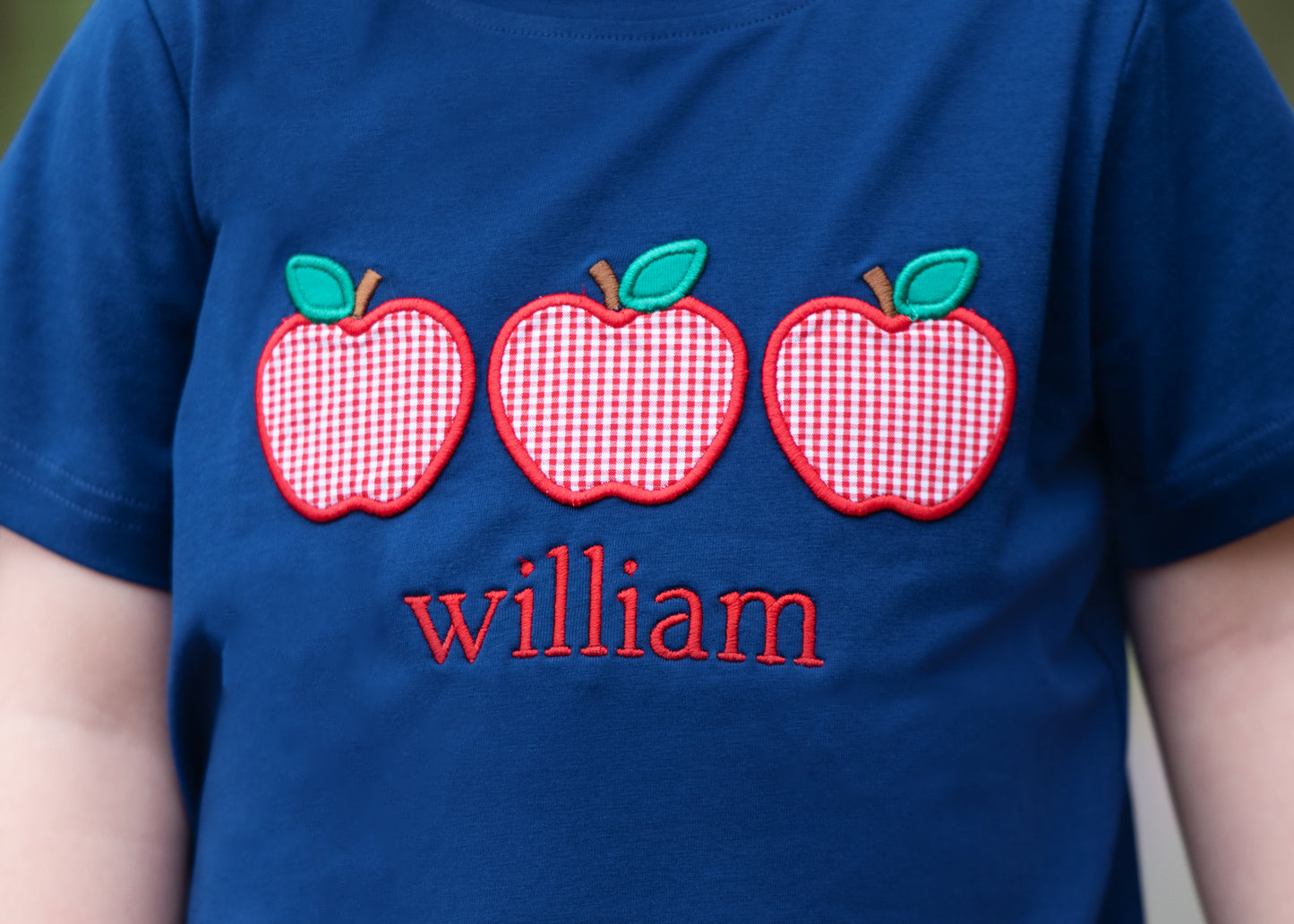 Navy And Red Applique Apples Short Set