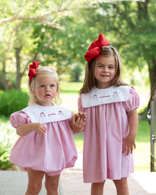 Red Windowpane Square Collar Dress