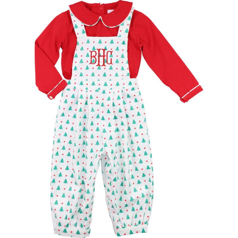 Red And Green Christmas Tree Long Romper Set