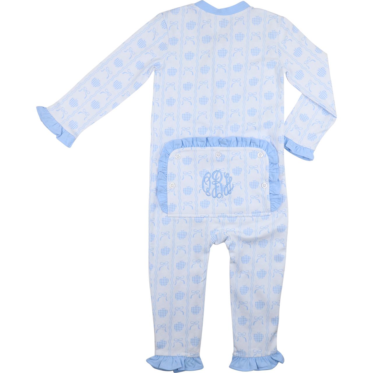 Blue Knit Apple And Bow Zipper Pajamas
