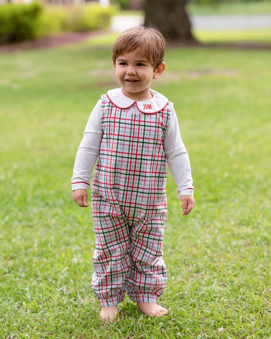 Holiday Windowpane Long Romper Set
