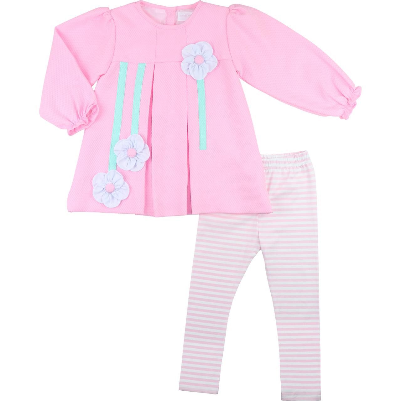 Pink Applique Flower Legging Set
