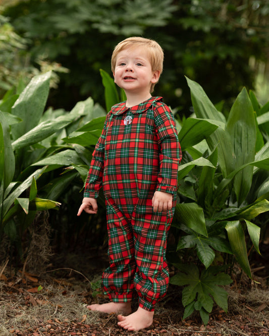 Green And Red Plaid Long Romper
