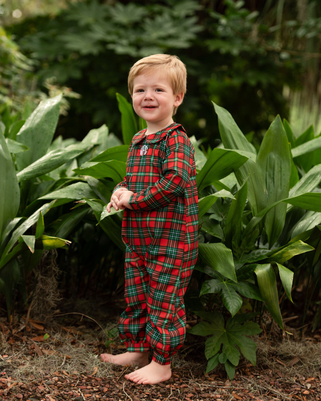 Green And Red Plaid Long Romper