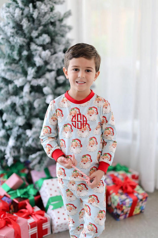 Blue Knit Vintage Santa Pajamas