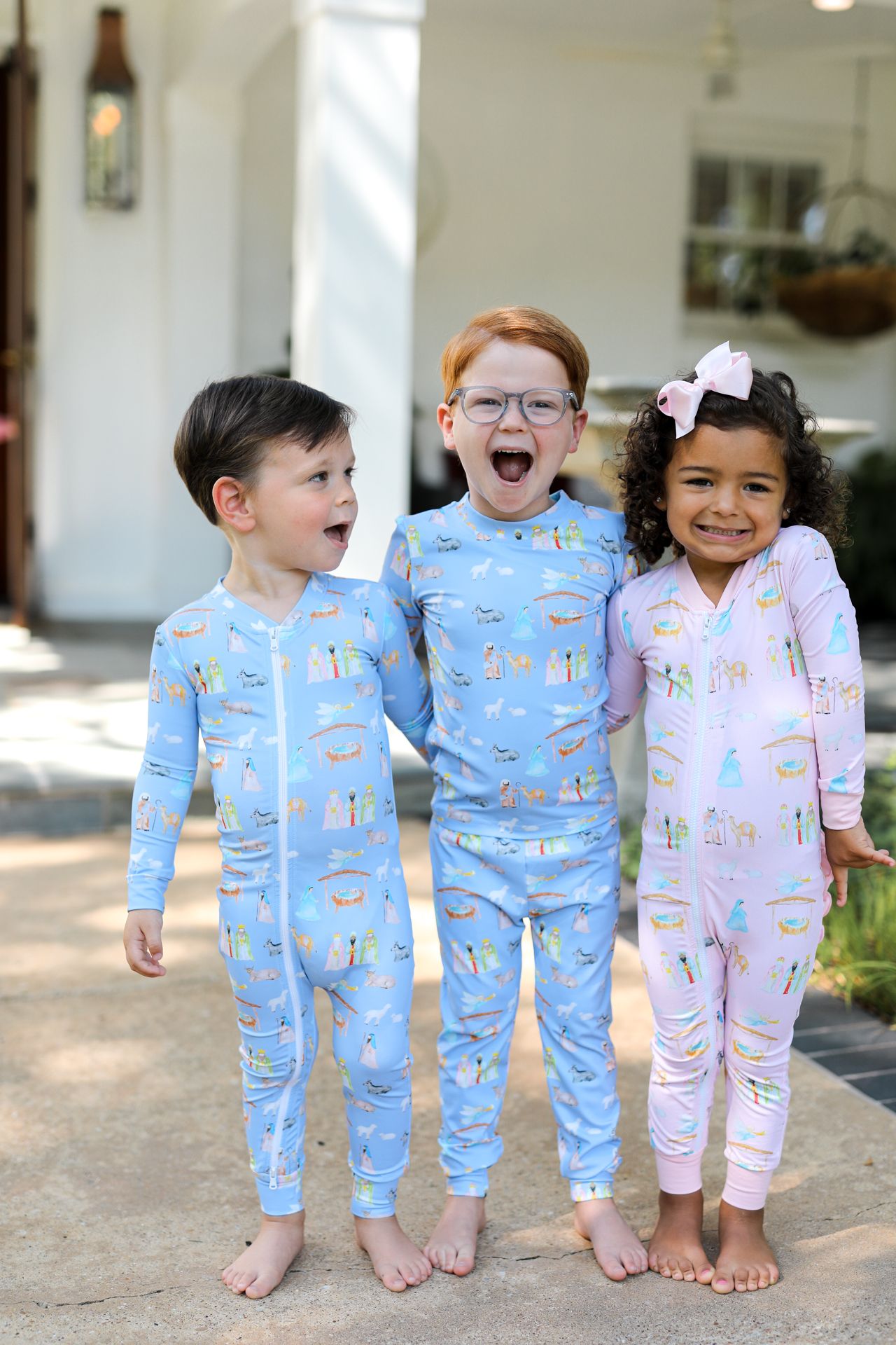 Blue Knit Nativity Scene Pajamas