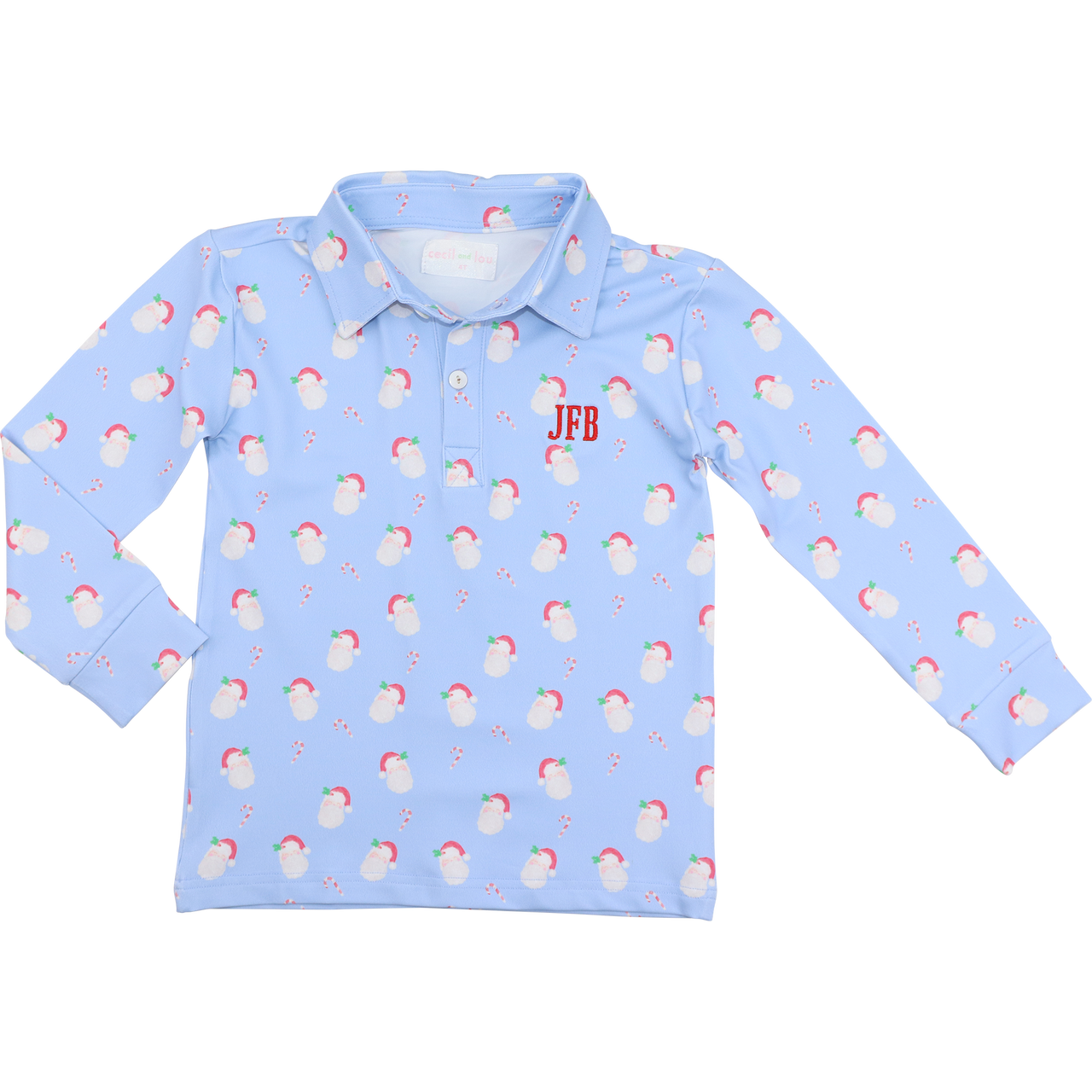 Blue Knit Santa Print Polo Shirt