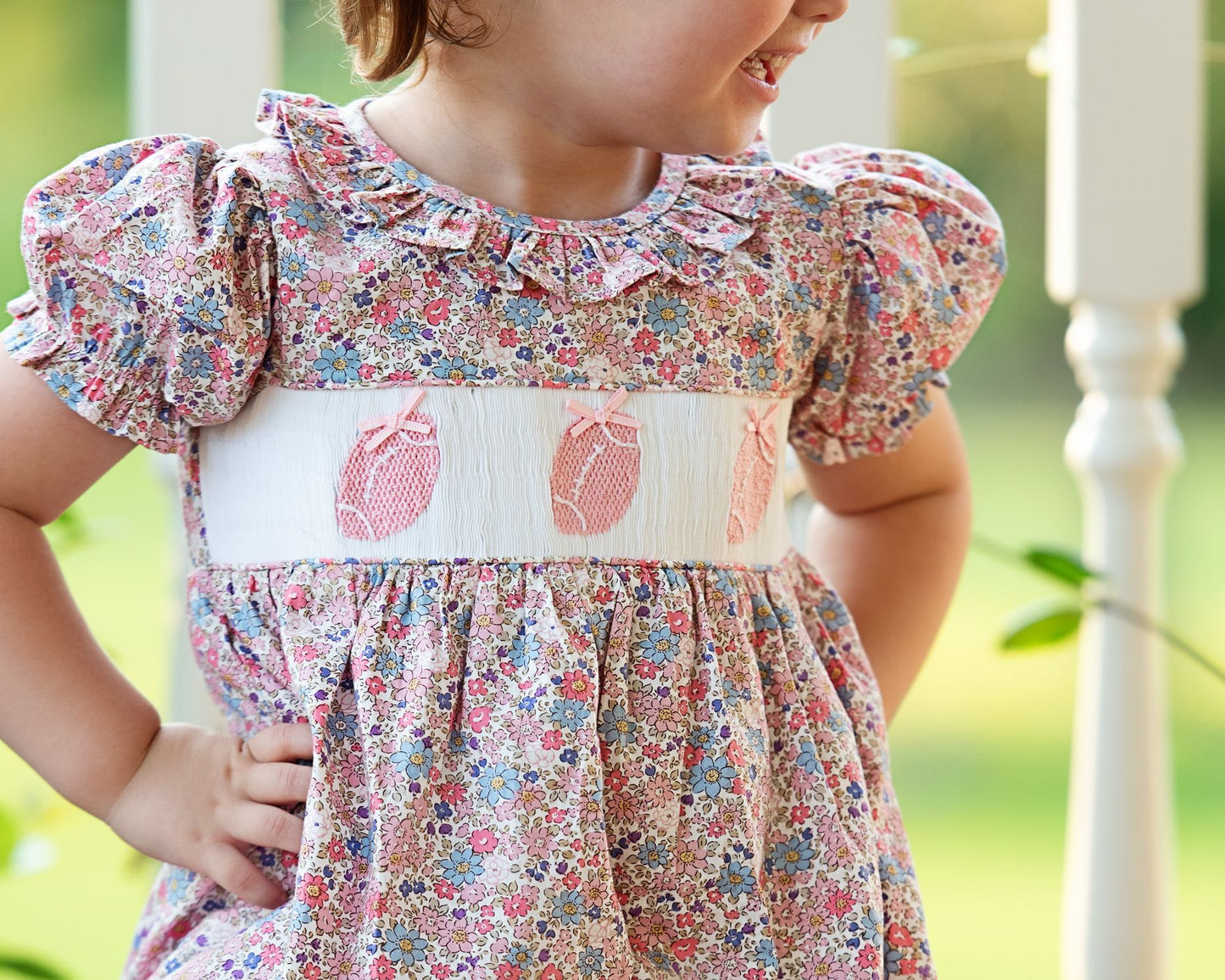 Pink Floral Smocked Football Bubble