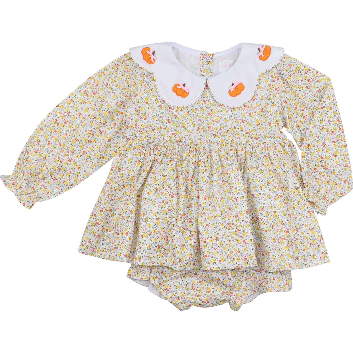 Fall Liberty Floral Embroidered Pumpkin Diaper Set