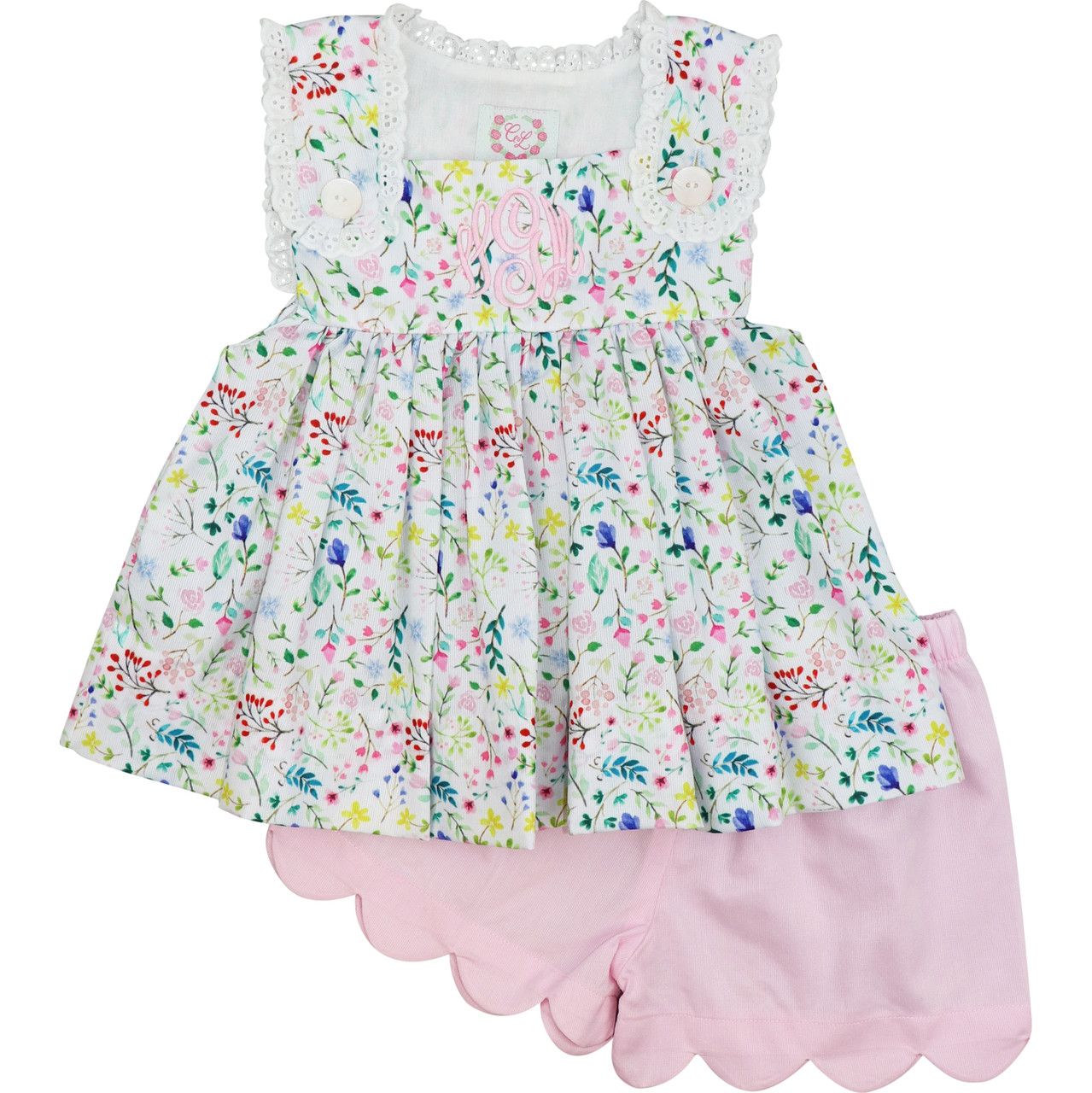 Floral Eyelet Scalloped Short Set