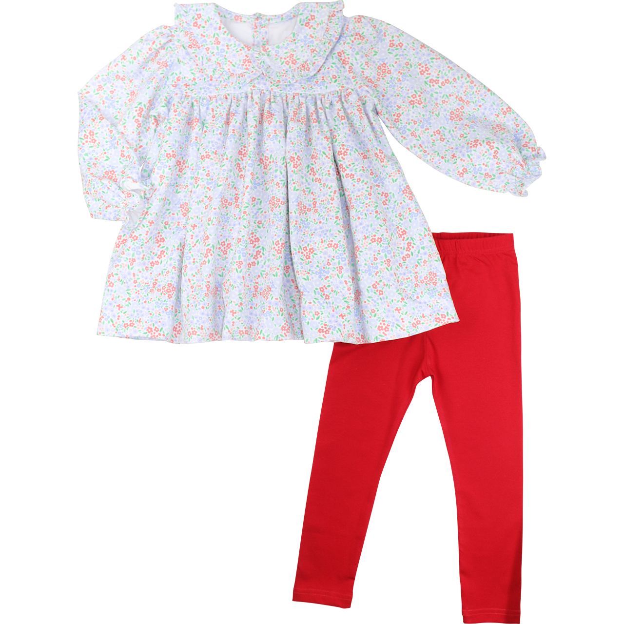 Floral Print Smocked Corduroy Legging Set