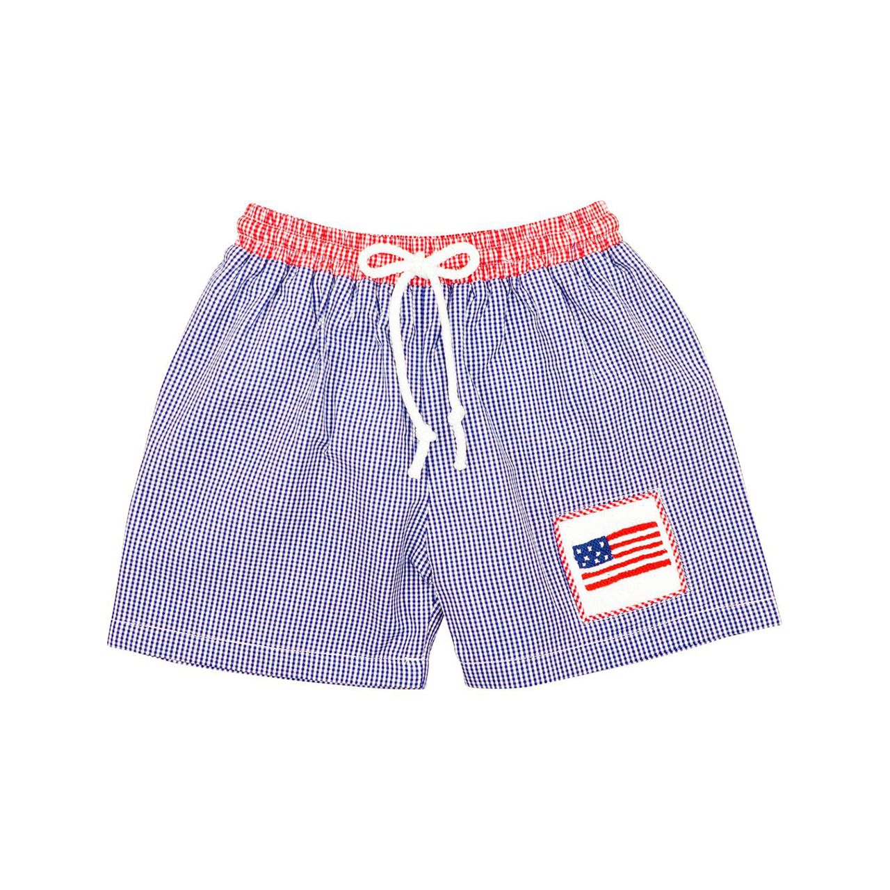 Gingham Smocked Flag Swim Trunks