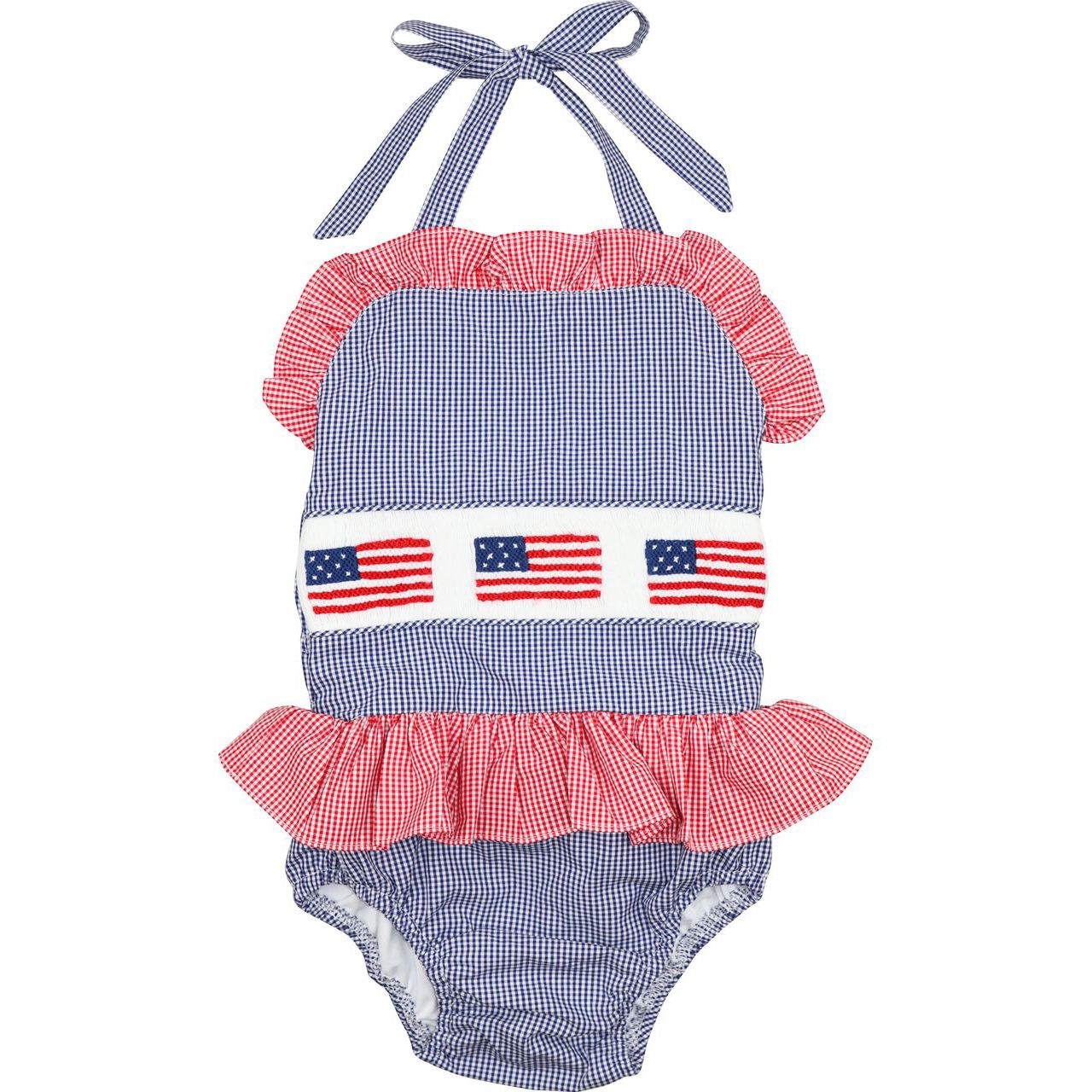 Gingham Smocked Flags Swimsuit