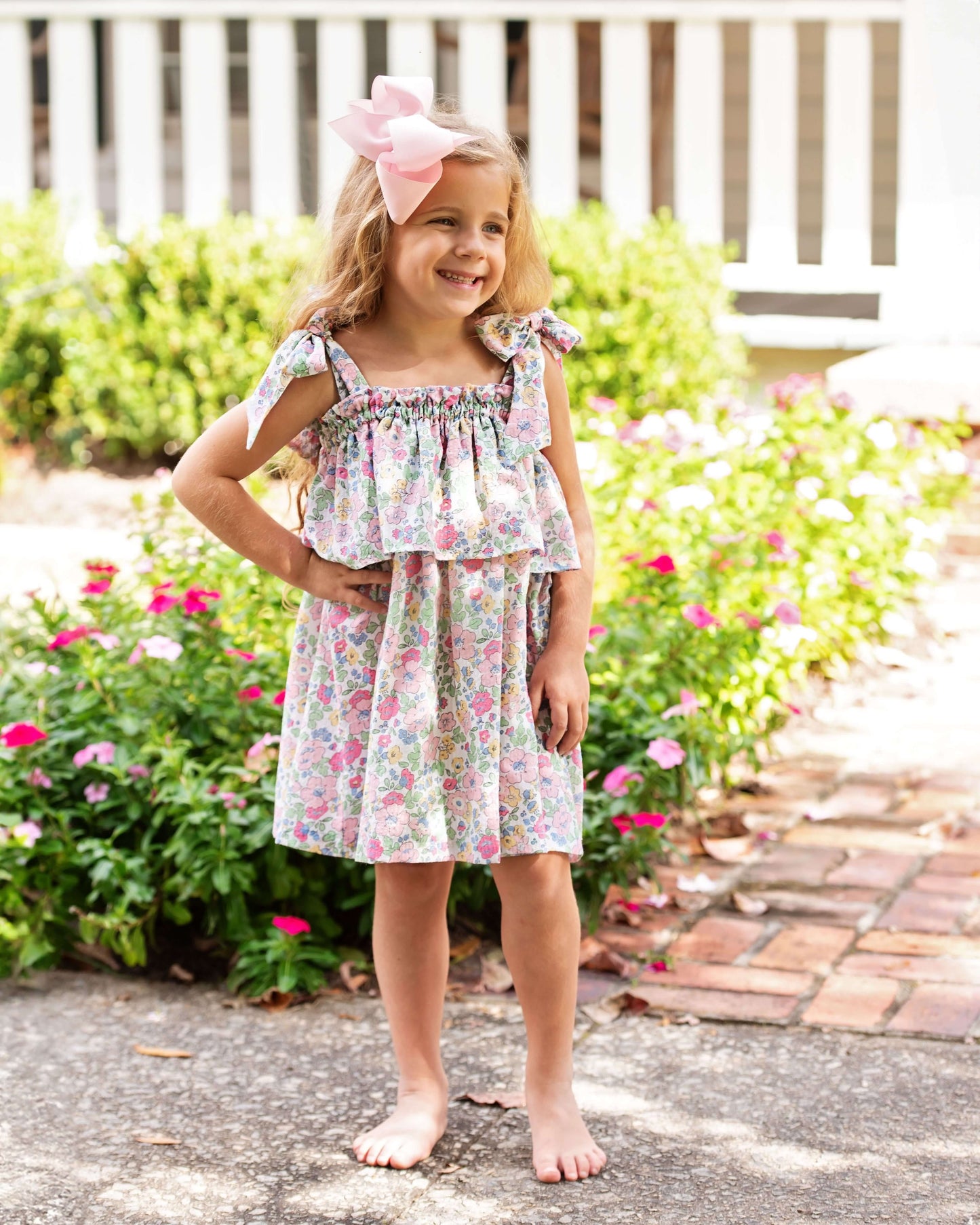 Floral Seersucker Shoulder Tie Dress