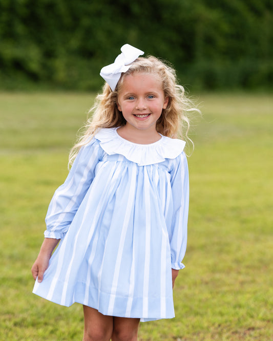 Girl wearing Blue And White Striped Dress 2